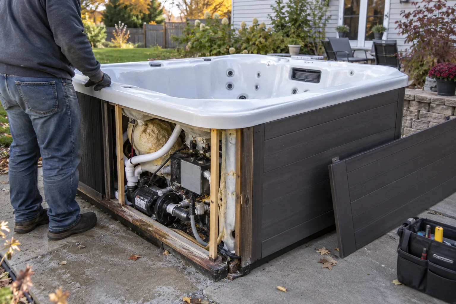 freestanding spa removal planning scene