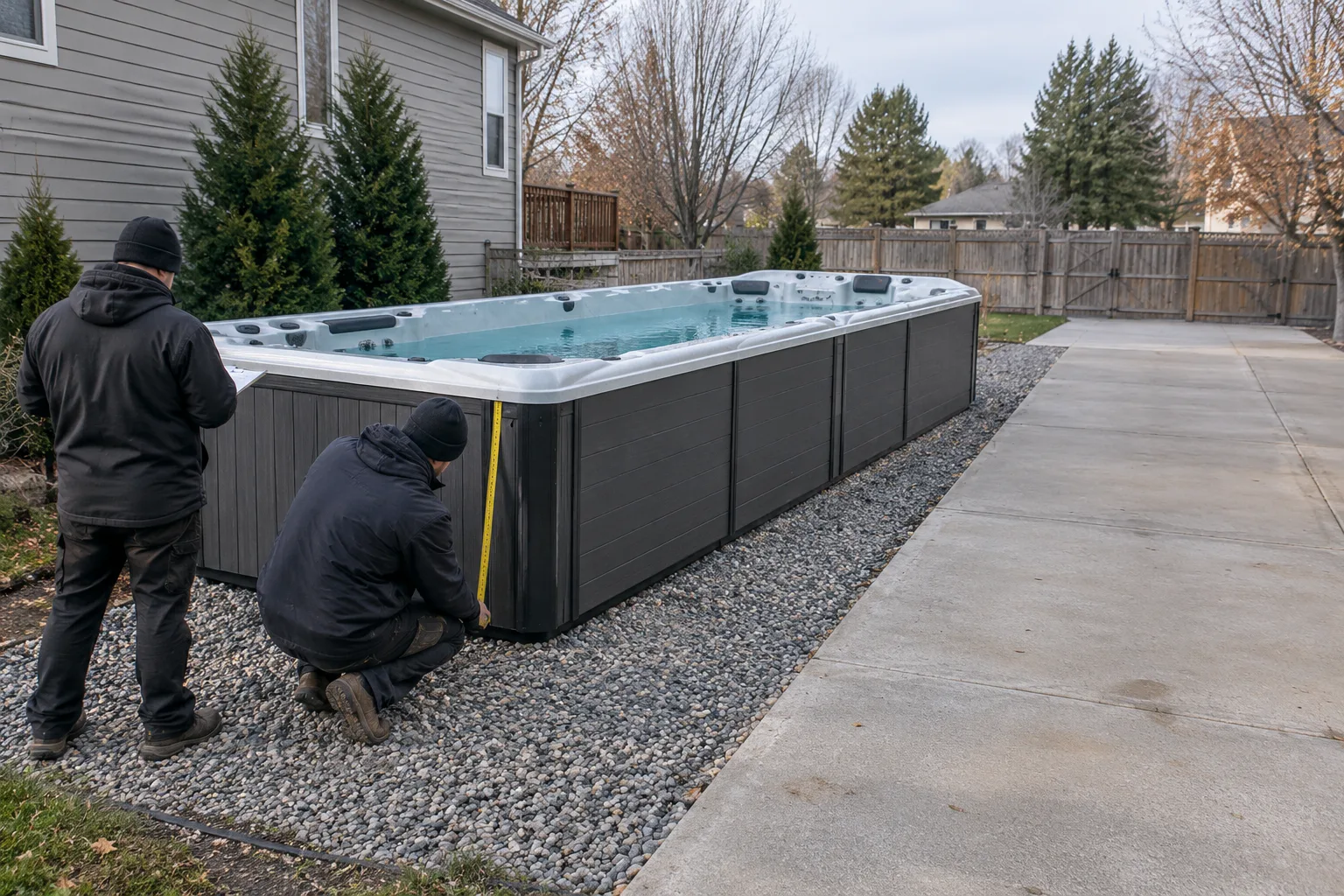swim spa removal planning scene